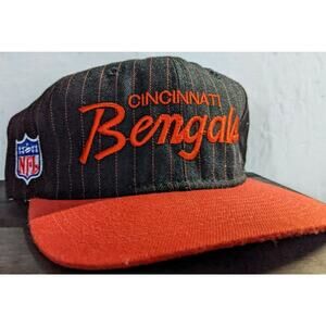 Cincinnati Bengals 90s SCRIPT Specialties snapback PINSTRIPE blk orange NFL vtg